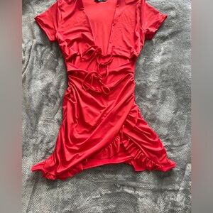 Chic Red Wrap Dress with Ruffle Hem